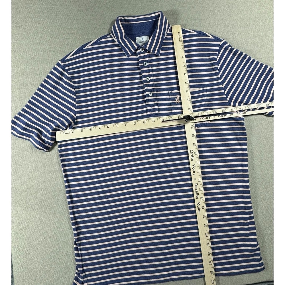 Johnnie-O Polo Shirt Mens Medium Blue Stripe Hangin' Out Pocket Stretch Knit - Picture 6 of 10